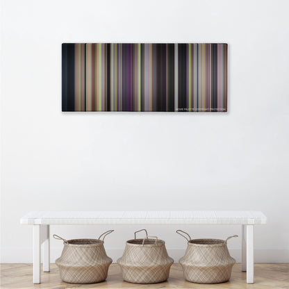 A Walk to Remember color palette canvas above a white bench with three woven baskets