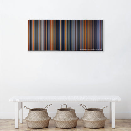 The Martian color palette canvas above a white bench with three woven baskets