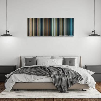 The Amityville Horror color palette canvas above a bed, between two black pendant lamps