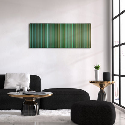 Unstoppable color palette canvas above a black sofa with a gold-topped table