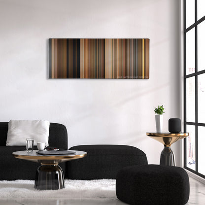 Pineapple Express color palette canvas above a black sofa with a gold-topped table