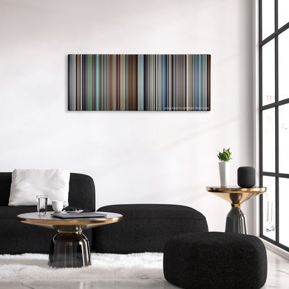 Vice color palette canvas above a black sofa with a gold-topped table