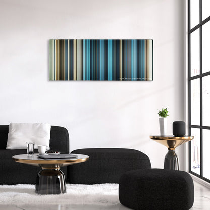 Killer Elite color palette canvas above a black sofa with a gold-topped table