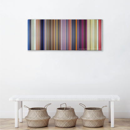 Dumbo color palette canvas above a white bench with three woven baskets