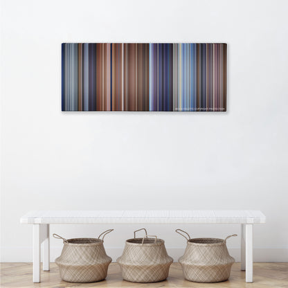 Die Another Day color palette canvas above a white bench with three woven baskets