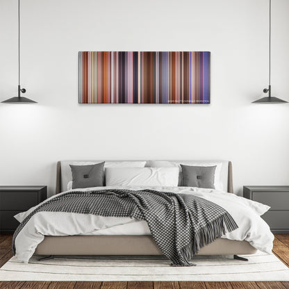 The Campaign color palette canvas above a bed, between two black pendant lamps