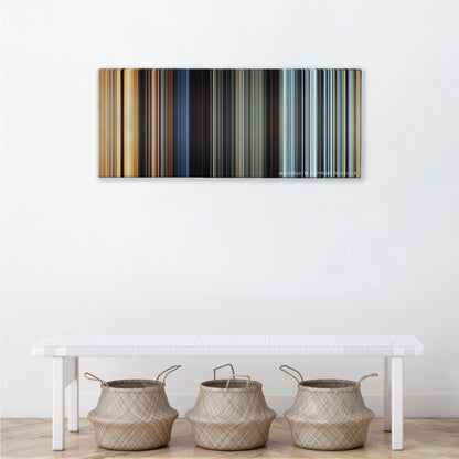 The Fate of the Furious color palette canvas above a white bench with three woven baskets