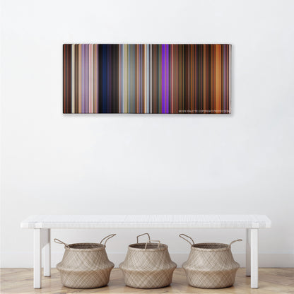 Toy Story 4 color palette canvas above a white bench with three woven baskets