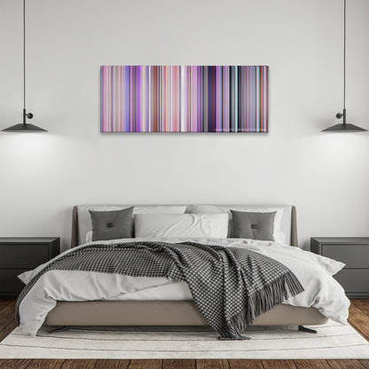 Inside Out color palette canvas above a bed, between two black pendant lamps