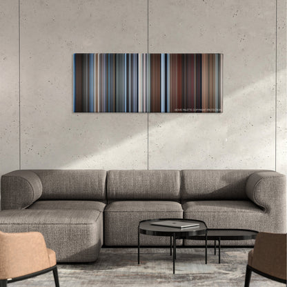 About Schmidt color palette canvas on a concrete wall above a gray sectional sofa