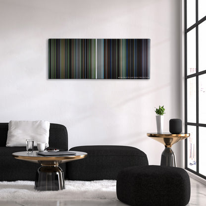 Braveheart color palette canvas above a black sofa with a gold-topped table