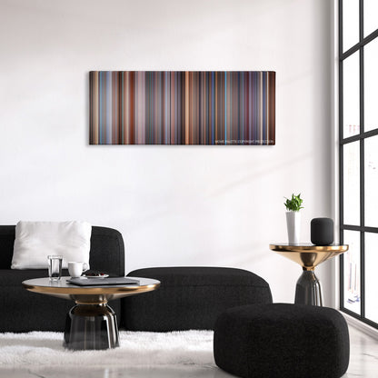 Hollow Man color palette canvas above a black sofa with a gold-topped table