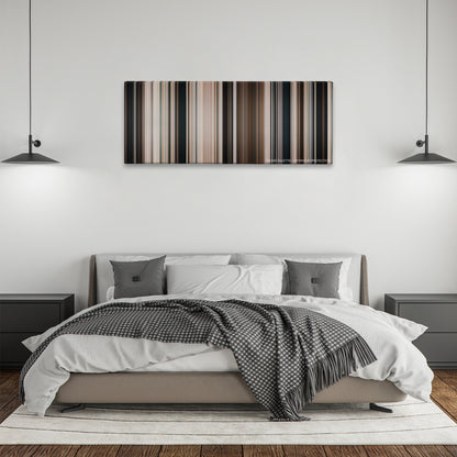 All the President's Men color palette canvas above a bed, between two black pendant lamps
