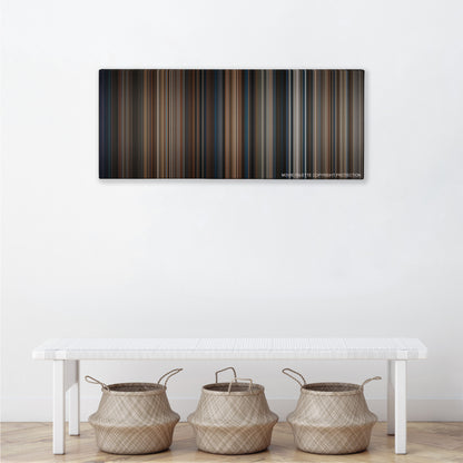 White House Down color palette canvas above a white bench with three woven baskets
