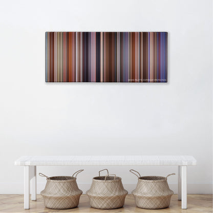 The Campaign color palette canvas above a white bench with three woven baskets