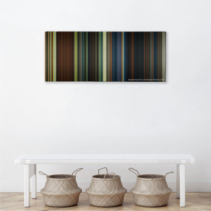 The Hobbit: An Unexpected Journey color palette canvas above a white bench with three woven baskets