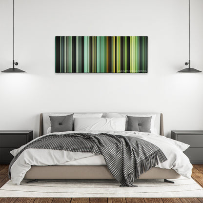In the Heart of the Sea color palette canvas above a bed, between two black pendant lamps