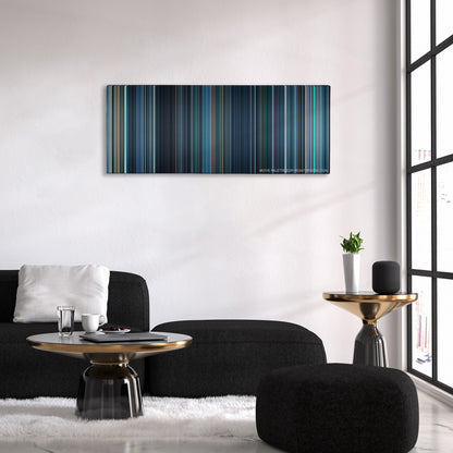 Resident Evil: Apocalypse color palette canvas above a black sofa with a gold-topped table