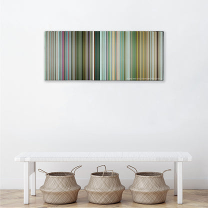 Pain & Gain color palette canvas above a white bench with three woven baskets