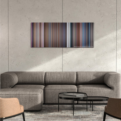 Death Becomes Her color palette canvas on a concrete wall above a gray sectional sofa
