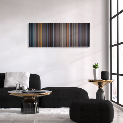 Spy Game color palette canvas above a black sofa with a gold-topped table