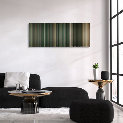 The Taking of Pelham 123 color palette canvas above a black sofa with a gold-topped table