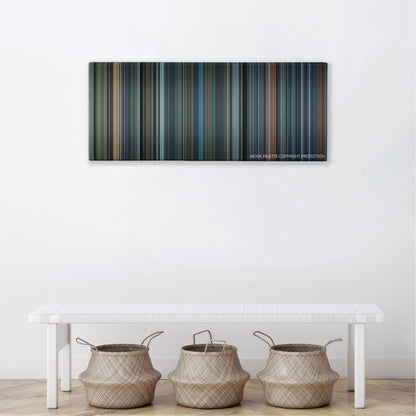 John Q color palette canvas above a white bench with three woven baskets