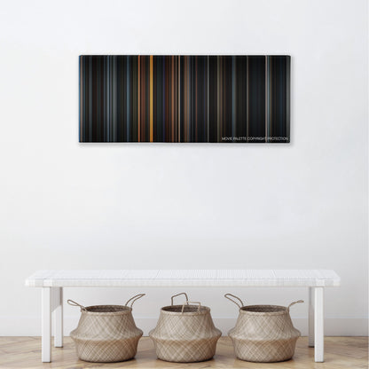 8MM color palette canvas above a white bench with three woven baskets