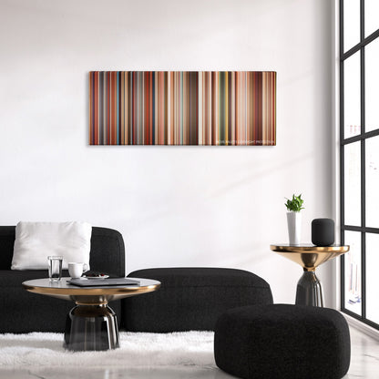 Love, Rosie color palette canvas above a black sofa with a gold-topped table
