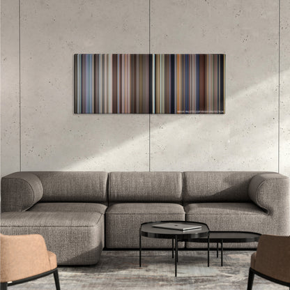 City of Angels color palette canvas on a concrete wall above a gray sectional sofa