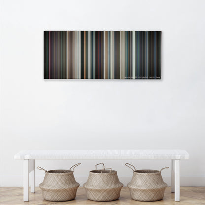 Iron Man 2 color palette canvas above a white bench with three woven baskets