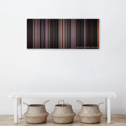 Scream 3 color palette canvas above a white bench with three woven baskets