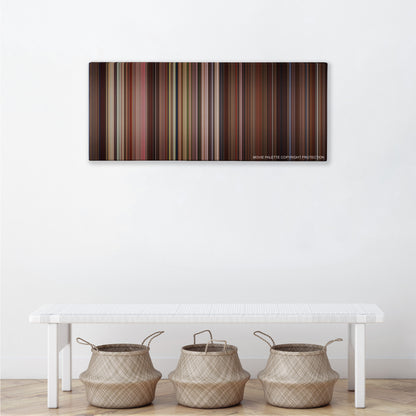 Bridget Jones's Diary color palette canvas above a white bench with three woven baskets