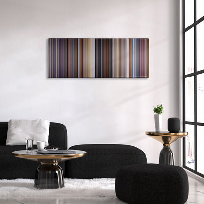 Raising Arizona color palette canvas above a black sofa with a gold-topped table