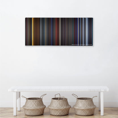 Star Trek II: The Wrath of Khan color palette canvas above a white bench with three woven baskets