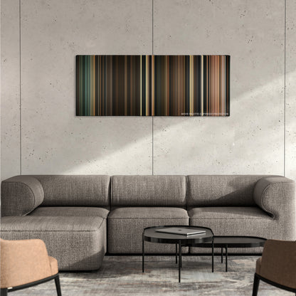 Perfume: The Story of a Murderer color palette canvas on a concrete wall above a gray sectional sofa