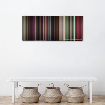 Dirty Dancing color palette canvas above a white bench with three woven baskets