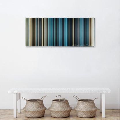 Killer Elite color palette canvas above a white bench with three woven baskets