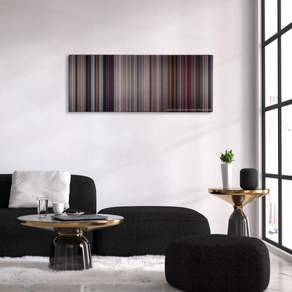 They Live color palette canvas above a black sofa with a gold-topped table