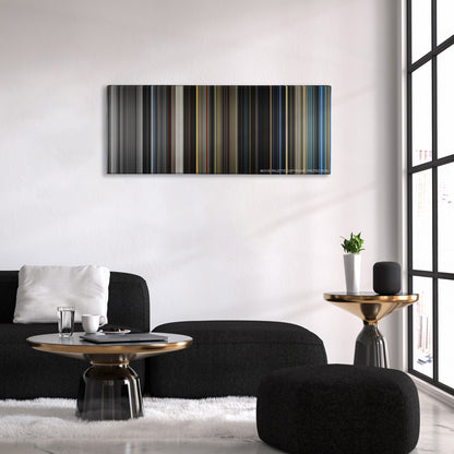 The Giver color palette canvas above a black sofa with a gold-topped table