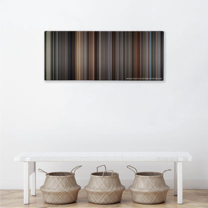 Hidden Figures color palette canvas above a white bench with three woven baskets