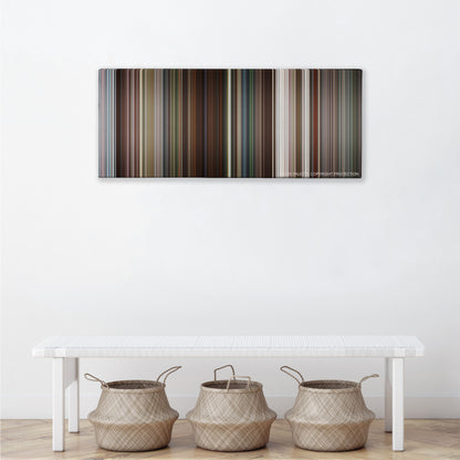 Ace Ventura: When Nature Calls color palette canvas above a white bench with three woven baskets