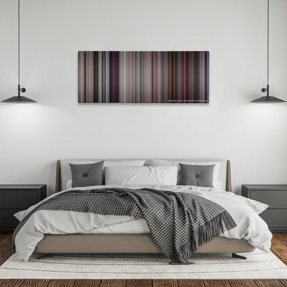 They Live color palette canvas above a bed, between two black pendant lamps
