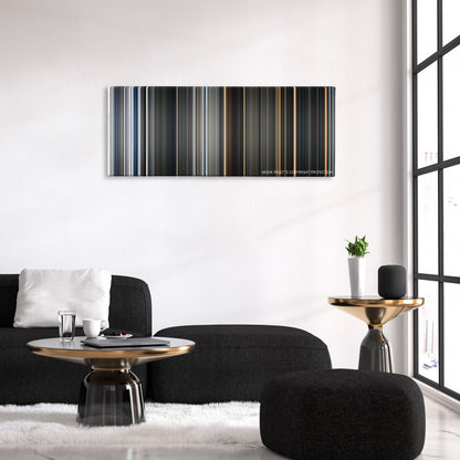 The Thing color palette canvas above a black sofa with a gold-topped table