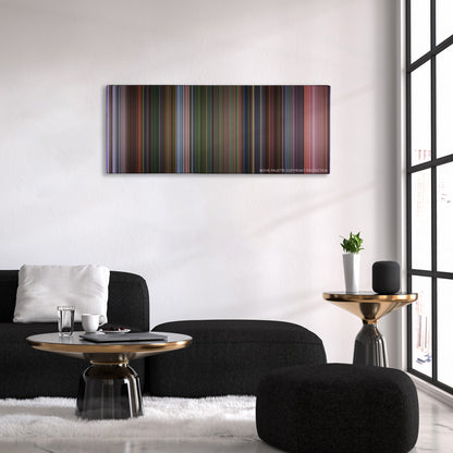 Dr. Seuss' How the Grinch Stole Christmas color palette canvas above a black sofa with a gold-topped table