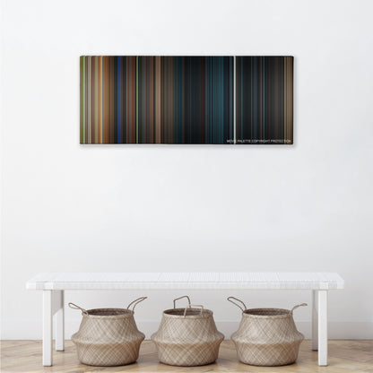 The Purge color palette canvas above a white bench with three woven baskets