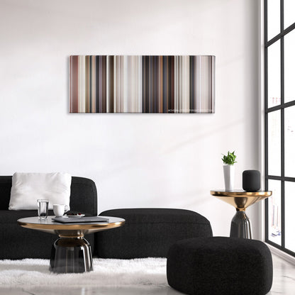Rambo III color palette canvas above a black sofa with a gold-topped table