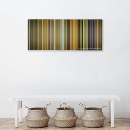 Me and Earl and the Dying Girl color palette canvas above a white bench with three woven baskets