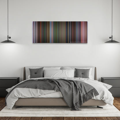 Dr. Seuss' How the Grinch Stole Christmas color palette canvas above a bed, between two black pendant lamps