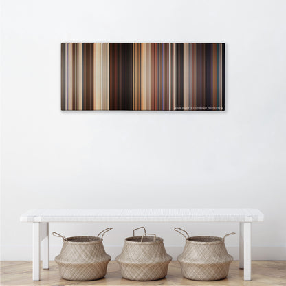 American Reunion color palette canvas above a white bench with three woven baskets